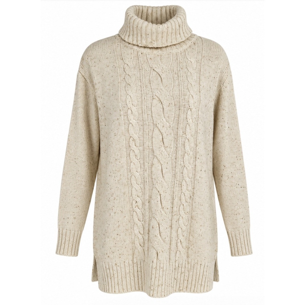 Sonoma Life + Style Turtleneck Sweater Women M Cream Speckled Cable Knit